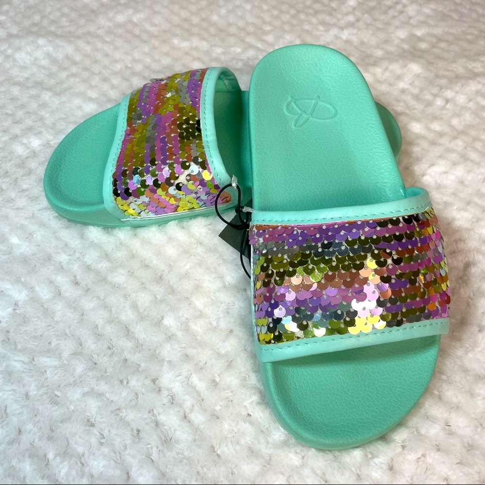NWT - Girls Unicorn Mermaid Slides Reflective Color Changing Bedazzled Design